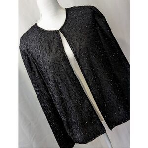 JMD New York! Gorgeous!! 100% Silk Black Beaded Evening Jacket L